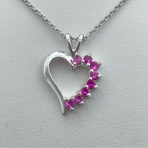 Sterling Silver 925 Pink Topaz Heart Pendant Necklace on 18” Chain